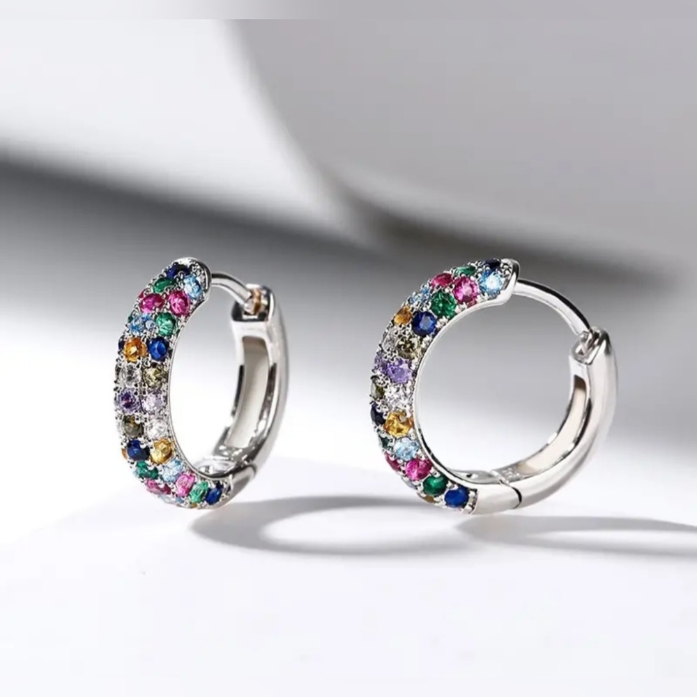 Multicolor Cubic Zirconia Mini Round Hoop Earrings